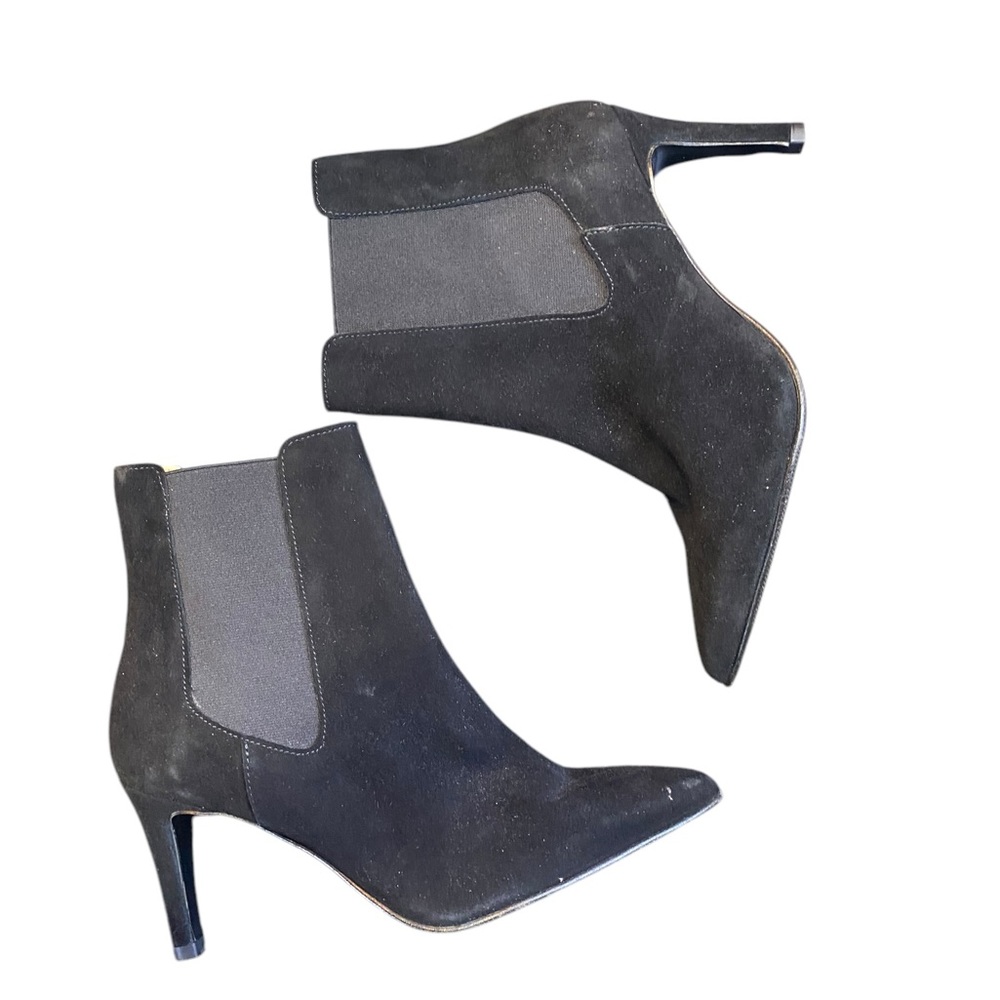 NEW No Label Suede Made in Portugal Black Ankle High Heel Stiletto Booties 7.5